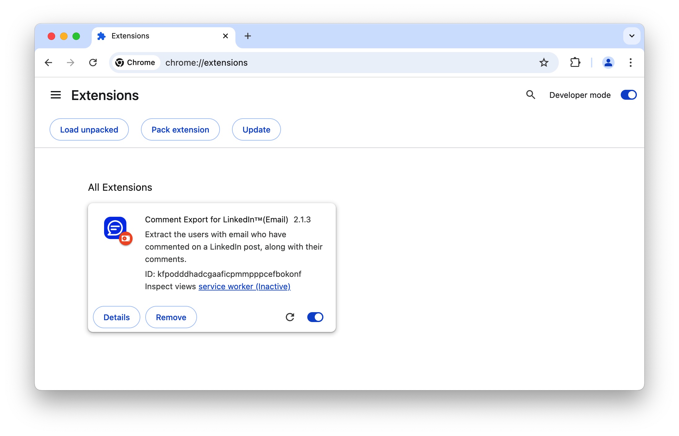 LinkedIn Comment Exporter chrome extension install done
